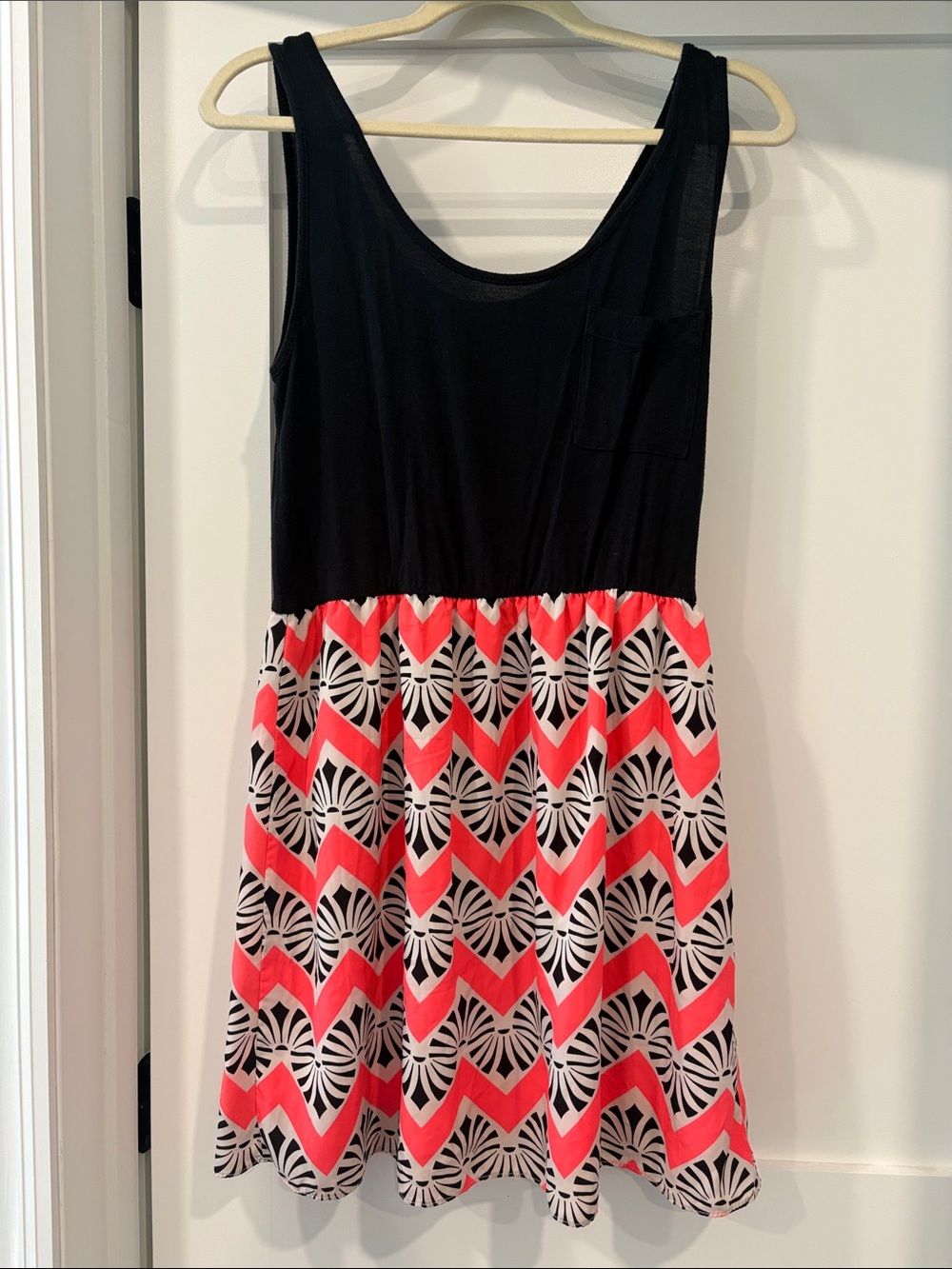 Charming Charlie Black Tank Top Dress with Coral Chevron Skirt